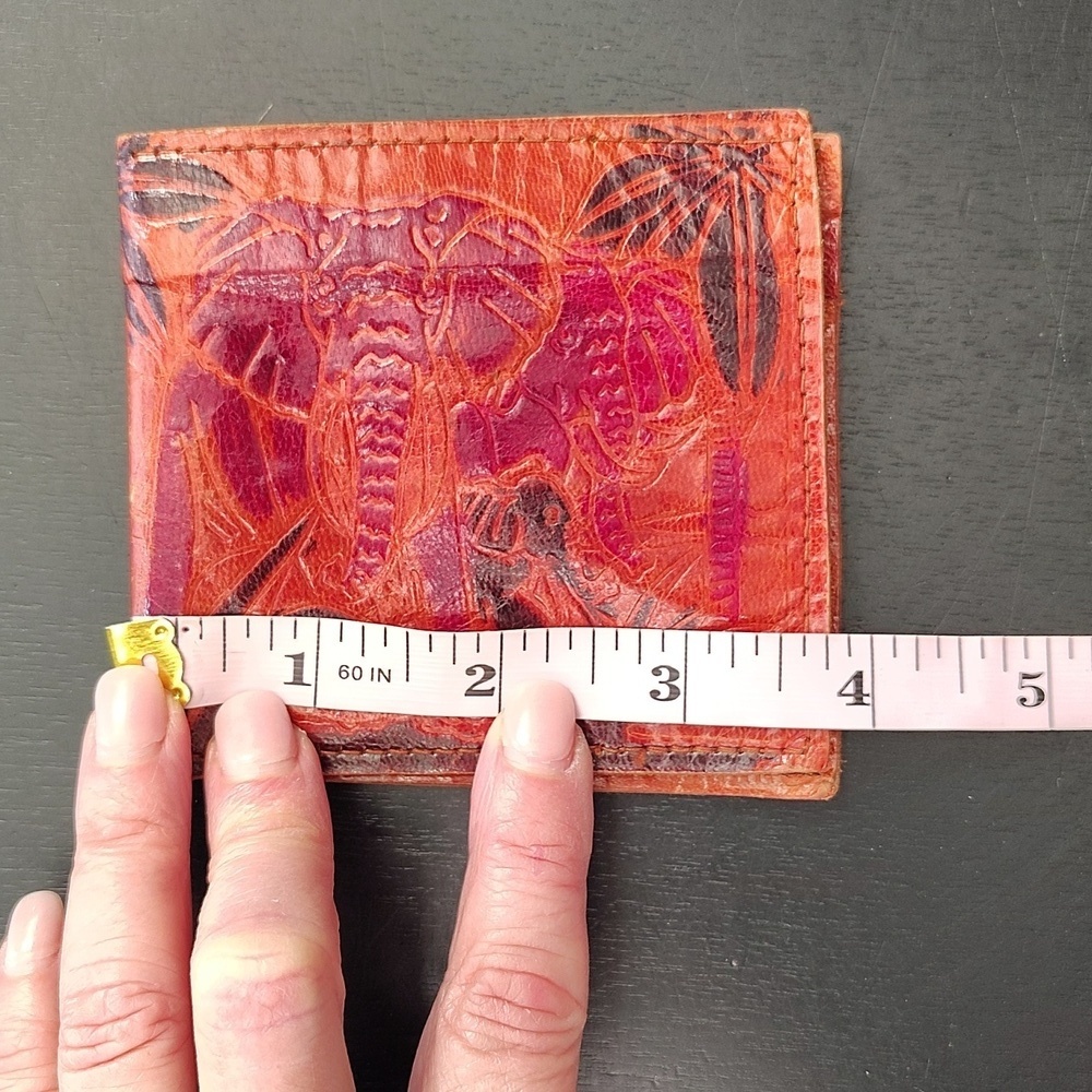 Vintage Leather Embossed Elephant Wallet Coin & Bill Bilfold Handcrafted India - Picture 4 of 5